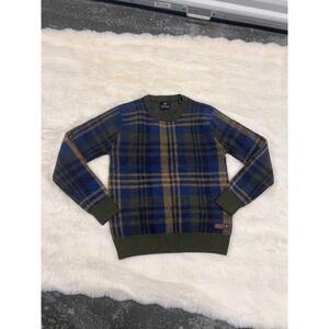 Scotch & Soda Men's Wool Blend Navy and Green Plaid Sweater - Size - Large